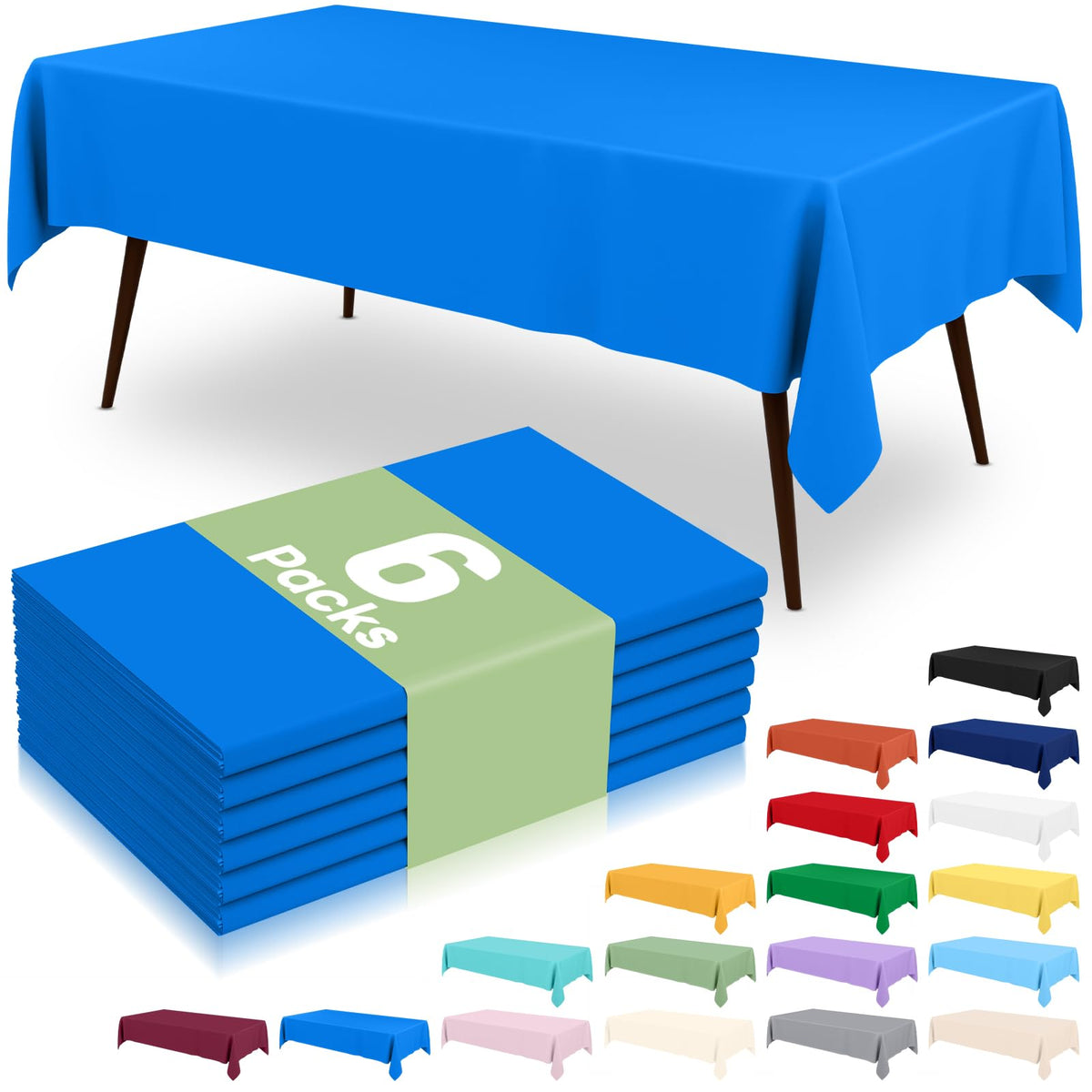 6 Packs Disposable Plastic Table Cloth, 54 x 108 Inch Waterproof Rectangle Tablecloth, Leakproof & Sturdy Decorative Table Covers for Party, Outdoor and Back to School, Black