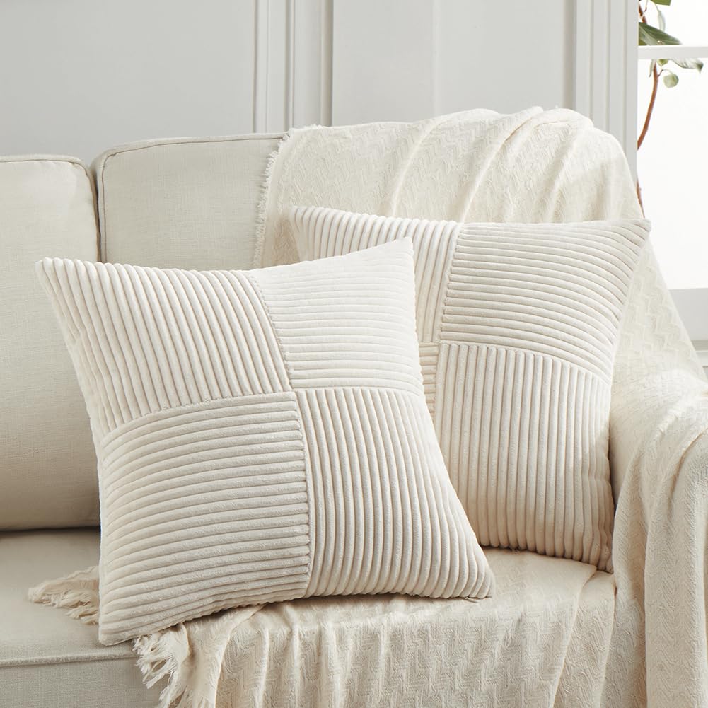 Fancy Homi 2 Packs Rust Boho Decorative Throw Pillow Covers 18x18 Inch for Couch Bed Sofa, Farmhouse Fall Home Decor, Soft Corss Corduroy Patchwork Textured Terracotta Accent Cushion Case 45x45 cm