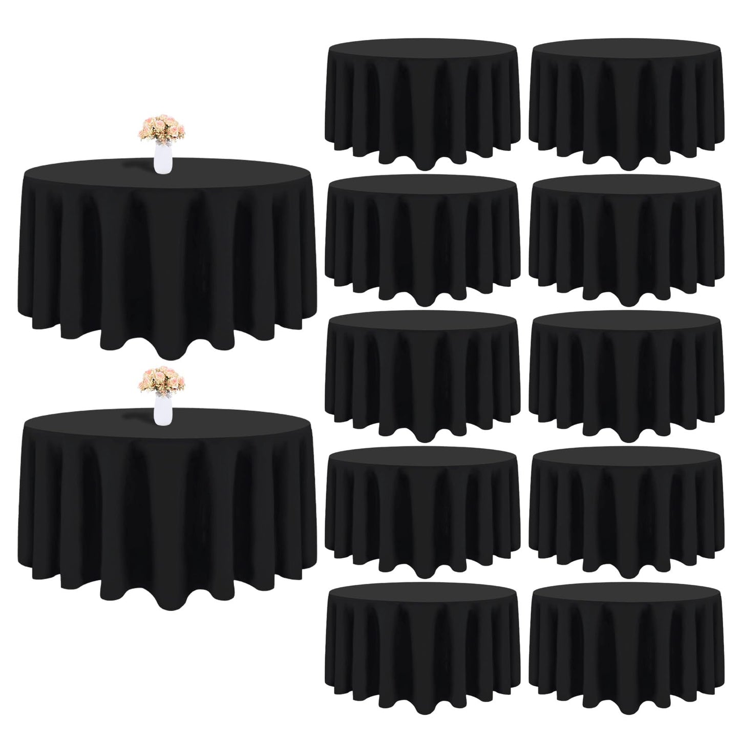 8 Packs 90 Inch White Round Tablecloth | Polyester Fabric, Wrinkle Resistant, For 3Ft-5Ft Round Table, Reusable, Washable Table Cloth, For Buffet Wedding Banquet