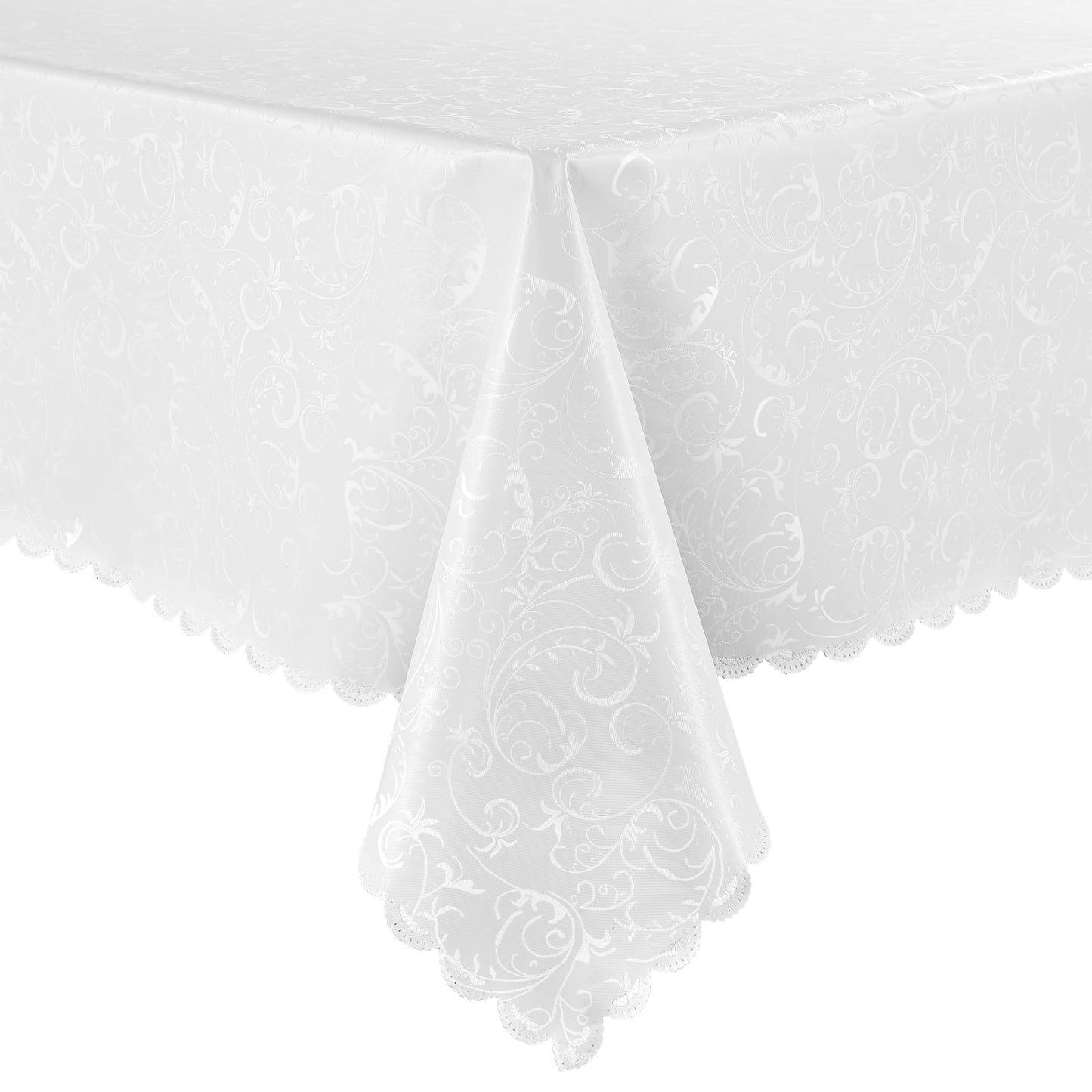 Smiry Rectangle Waterproof Heavy Duty Vinyl Tablecloths, 60 x 84 Inch | Wipeable Washable Floral Embossed Table Cover for Kitchen and Dining Room, Indoor & Outdoor Use, Beige