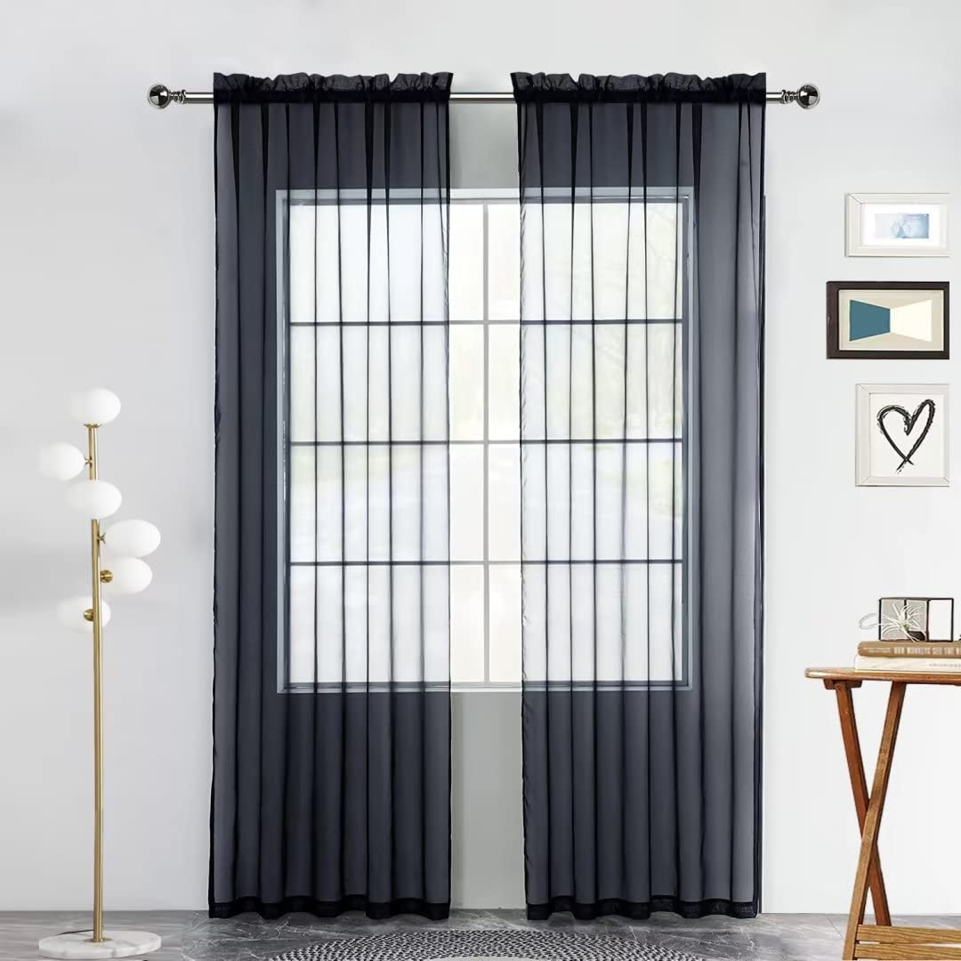 SpaceDresser Basic Rod Pocket Sheer Voile Window Curtain Panels White 1 Pair 2 Panels 52 Width 84 Inch Long for Kitchen Bedroom Children Living Room Yard(White,52 W x 84 L)