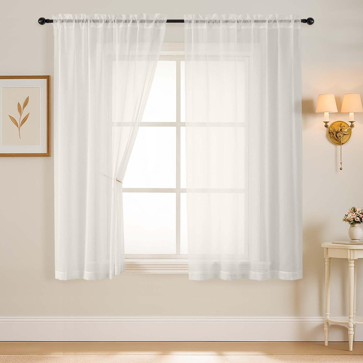 Purple Window Sheer Curtains 54 inch Length, Soft Airy Light Filtering Sheer Curtain 2 Panels Set, Dual Rod Pocket Gauze Purple Drapes for Living Room Bedroom, 2x42Wx54L Inches