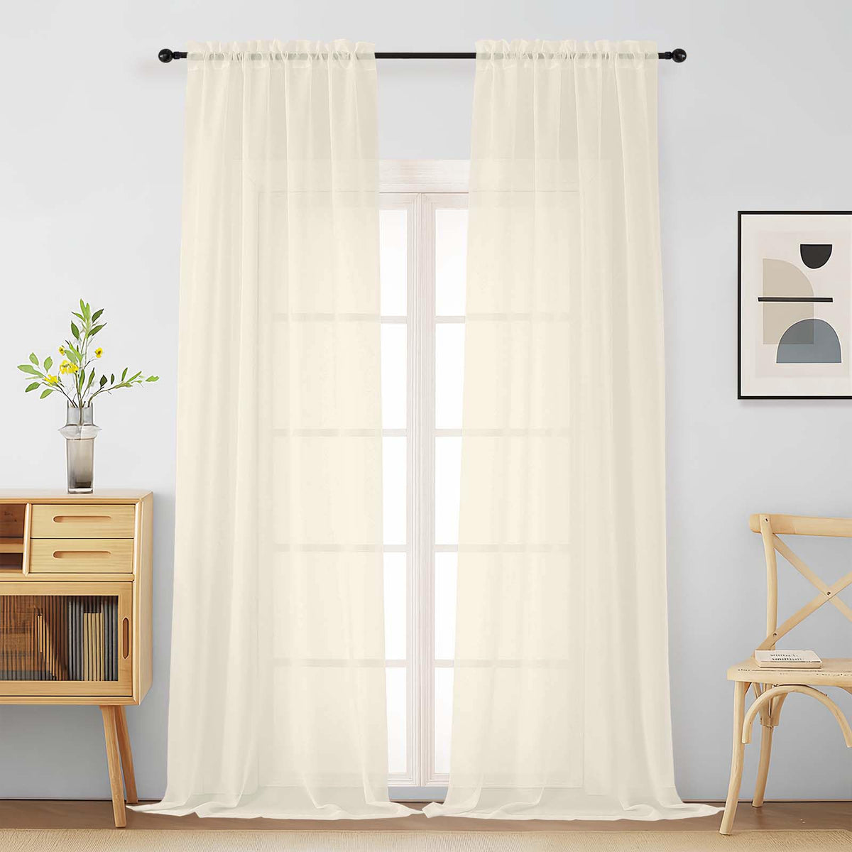 Purple Window Sheer Curtains 54 inch Length, Soft Airy Light Filtering Sheer Curtain 2 Panels Set, Dual Rod Pocket Gauze Purple Drapes for Living Room Bedroom, 2x42Wx54L Inches