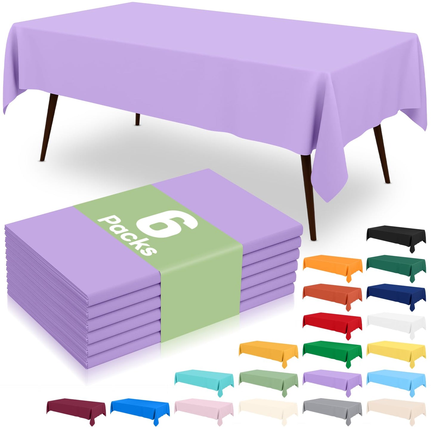 6 Packs Disposable Plastic Table Cloth, 54 x 108 Inch Waterproof Rectangle Tablecloth, Leakproof & Sturdy Decorative Table Covers for Party, Outdoor and Back to School, Black