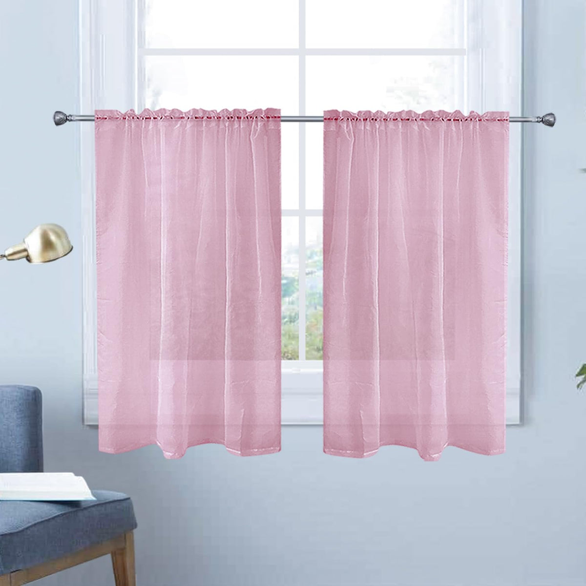 SpaceDresser Basic Rod Pocket Sheer Voile Window Curtain Panels White 1 Pair 2 Panels 52 Width 84 Inch Long for Kitchen Bedroom Children Living Room Yard(White,52 W x 84 L)