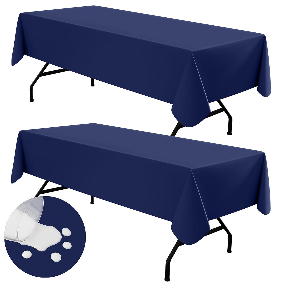 Round Navy Blue Vinyl Waterproof Tablecloth with Flannel Backed | Spillproof Wipe Clean Table Cloth, Plastic Flannel Backing for Dining, Buffet Parties Picnic Camping, 60"