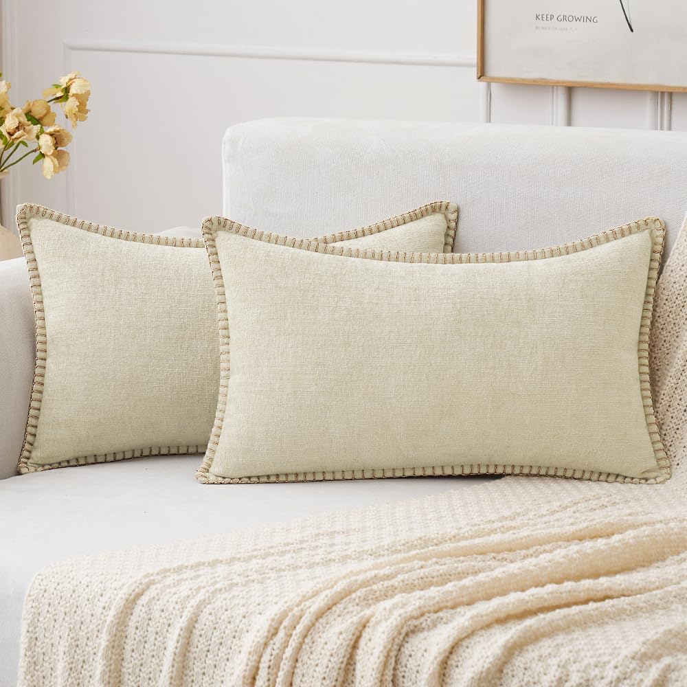 MIULEE Decorative Couch Throw Pillow Covers 18x18 Inch Sage Green 2 Pack | Farmhouse Pillow Covers with Stitched Edge, Soft Chenille Cushion Cases, for Sofa Bed Living Room Home Decor