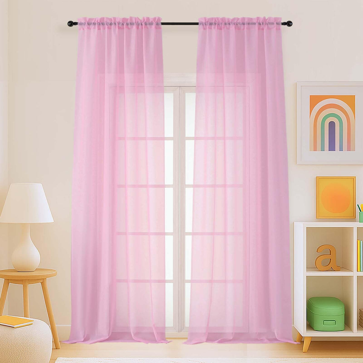 Purple Window Sheer Curtains 54 inch Length, Soft Airy Light Filtering Sheer Curtain 2 Panels Set, Dual Rod Pocket Gauze Purple Drapes for Living Room Bedroom, 2x42Wx54L Inches