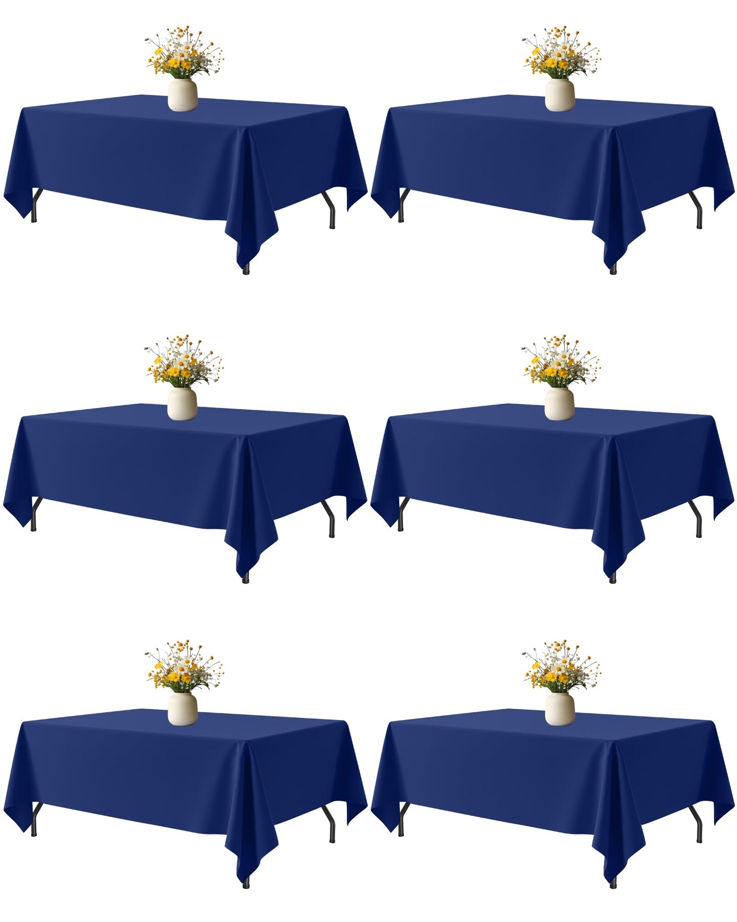White Polyester Table Cloth, 6 Pack, 60 x 102 in | Rectangle, 5 ft Tables, Washable, Wrinkle Resistant, Weddings Parties