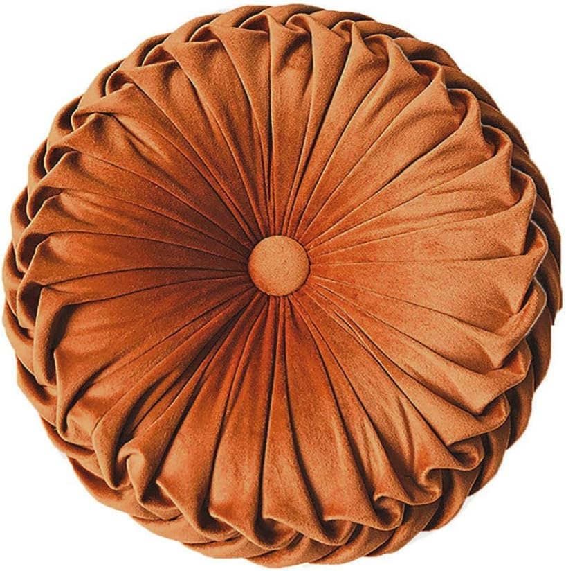 Teieas Round Throw Pillow Velvet Home Decoration Pleated Round Pillow Cushion for Couch Chair Bed Car Orange