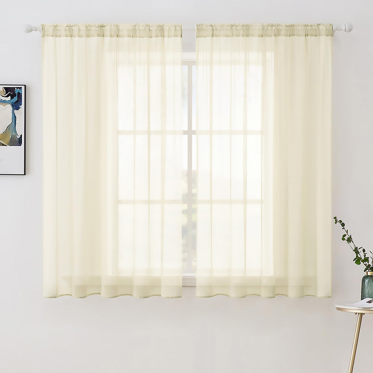 MIULEE 2 Panels White Sheer Curtains for Living Room 54 X 84 Inches | Window, Solid Color, Elegant Window Voile Panels, Bedroom, Living Room, Drapes, Treatment