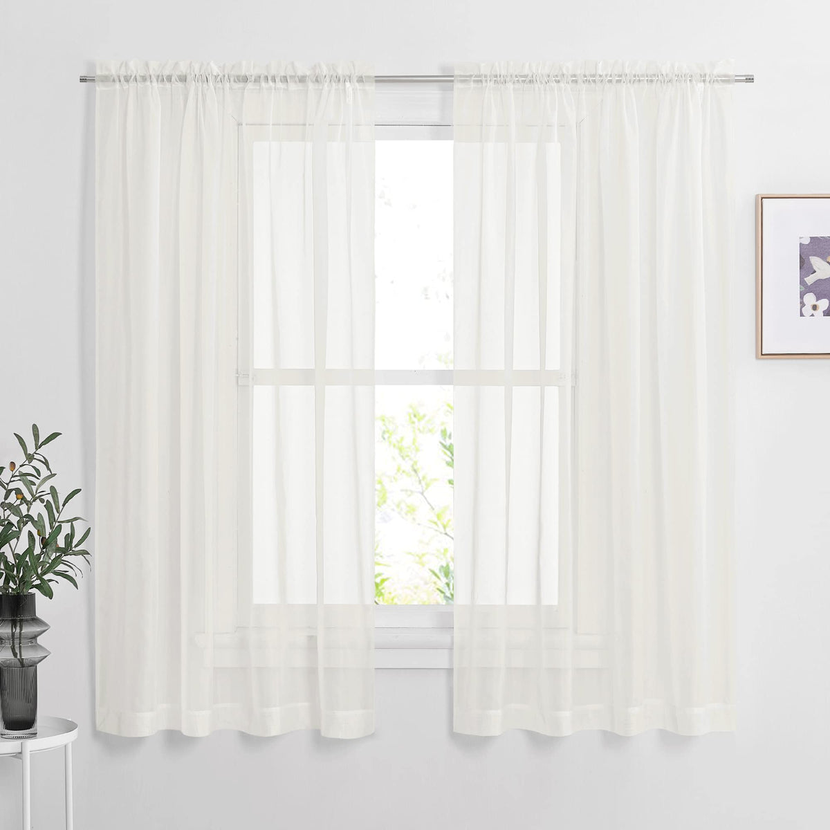NICETOWN White Sheer 96 inches Long Curtains for Living Room, Rod Pocket Lightweight Drapes Voile Sheer Air & Breathable Window Treatments for Bedroom, W42 x L96, 2 Panels