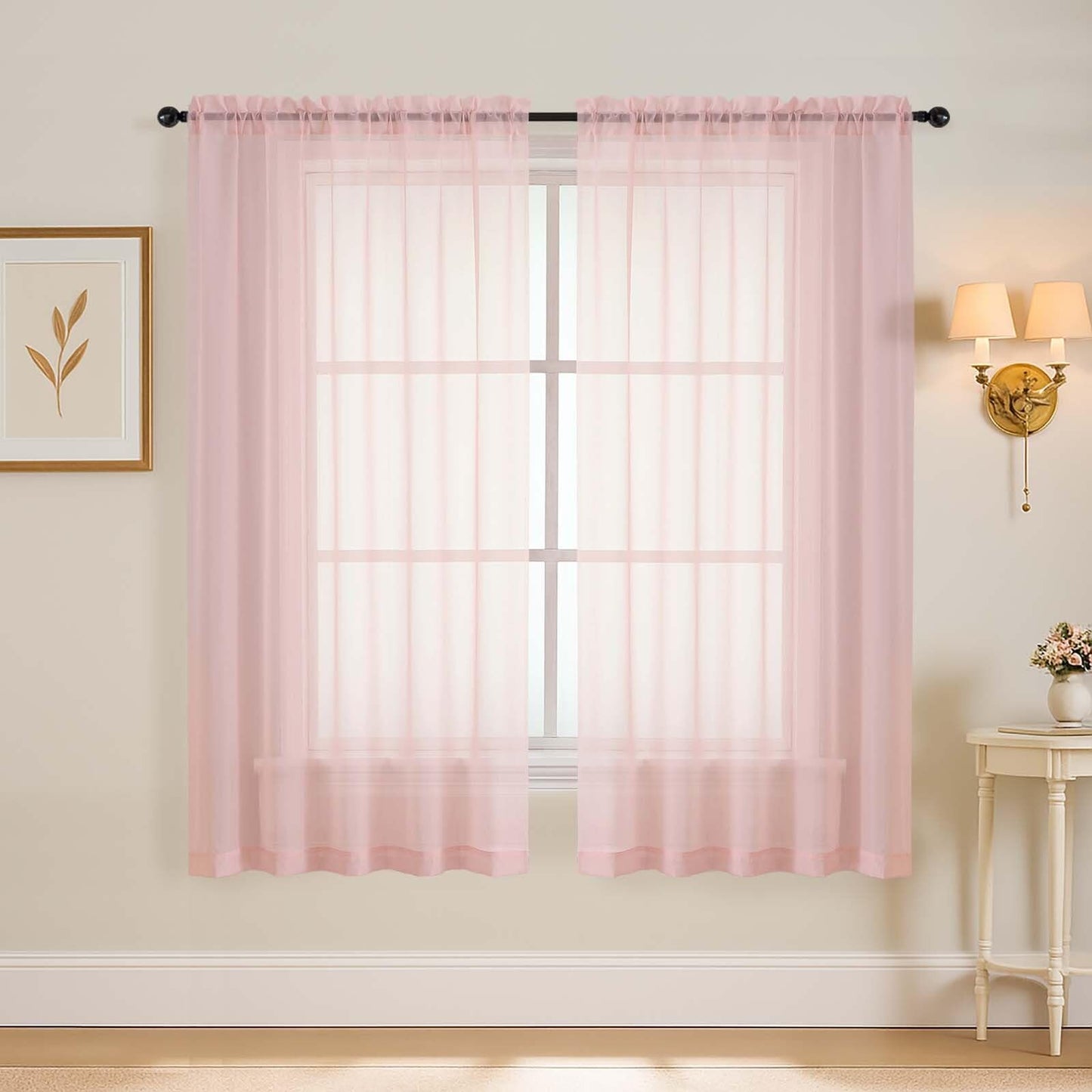 Purple Window Sheer Curtains 54 inch Length, Soft Airy Light Filtering Sheer Curtain 2 Panels Set, Dual Rod Pocket Gauze Purple Drapes for Living Room Bedroom, 2x42Wx54L Inches
