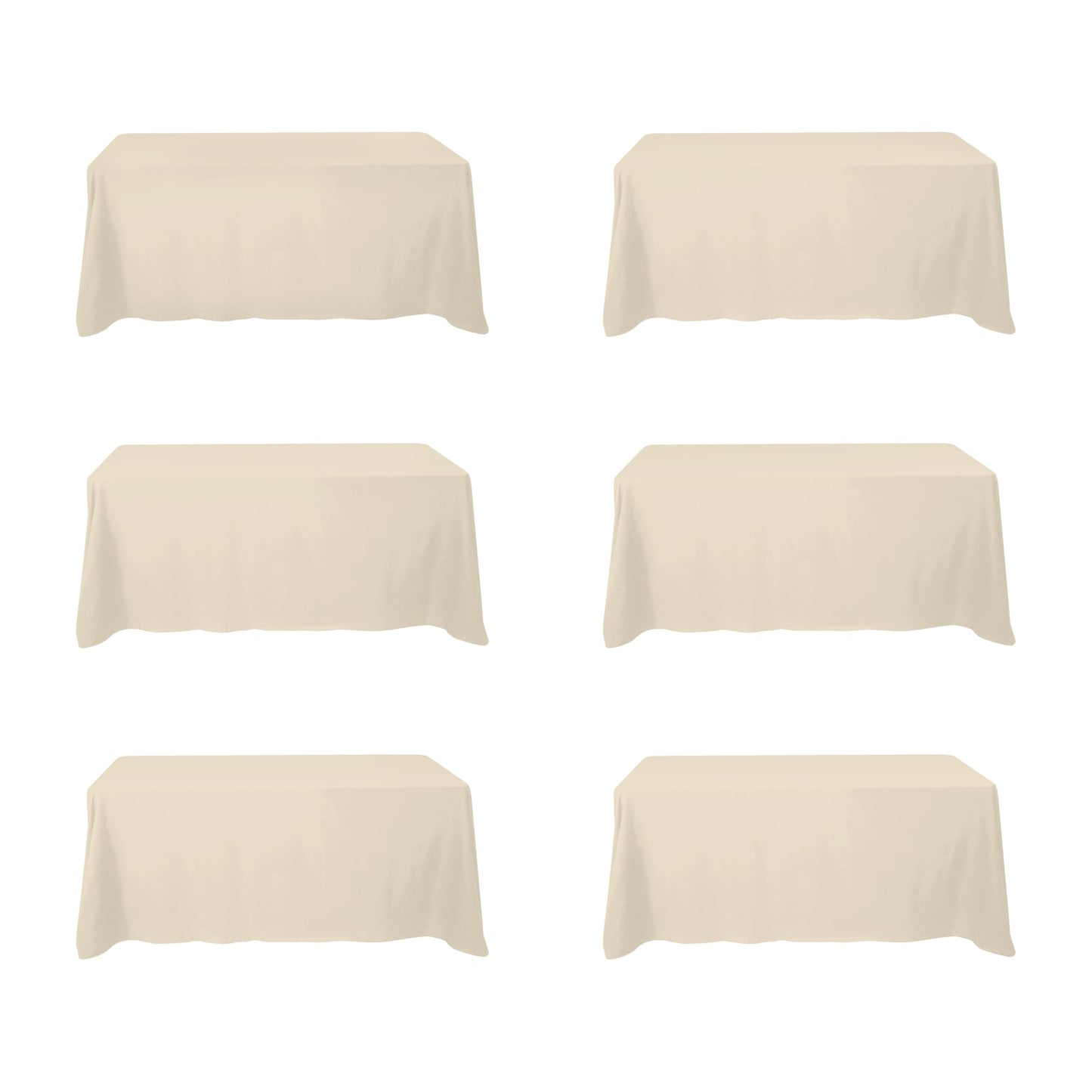 BRILLMAX 6 Pack Ivory Tablecloths 90x132 Inch for 6ft Rectangle Tables | 150 GSM Polyester Fabric, Floor Length Drop, Water, Stain & Wrinkle Resistant Cloth Cover for Wedding Reception Banquet Party