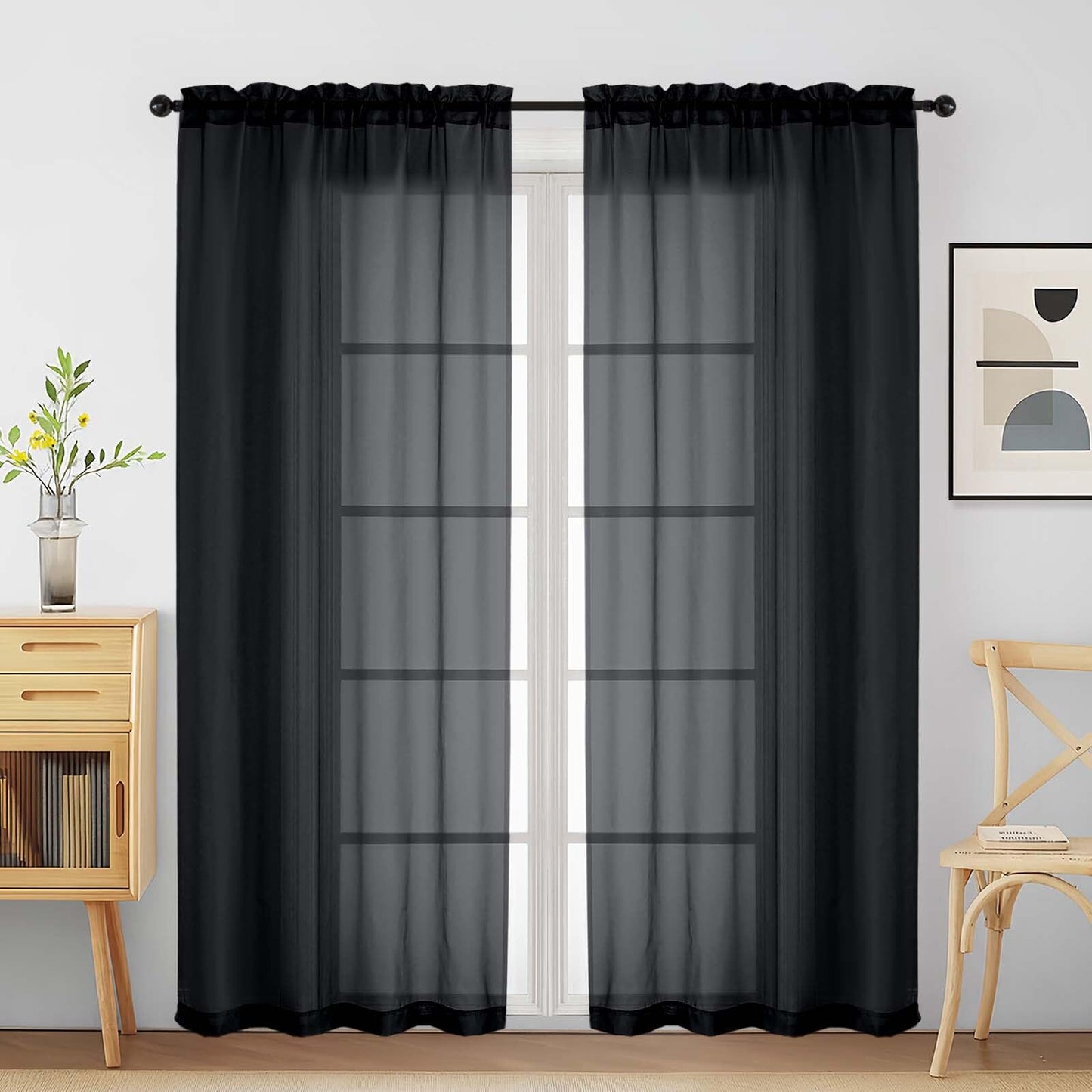 Purple Window Sheer Curtains 54 inch Length, Soft Airy Light Filtering Sheer Curtain 2 Panels Set, Dual Rod Pocket Gauze Purple Drapes for Living Room Bedroom, 2x42Wx54L Inches