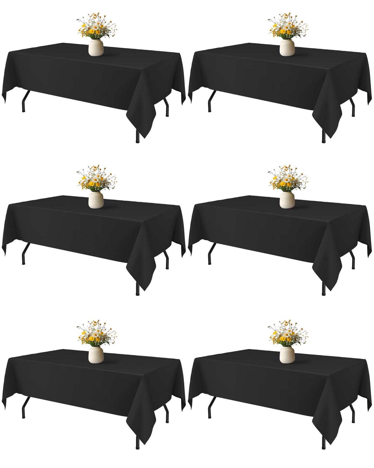 White Polyester Table Cloth, 6 Pack, 60 x 102 in | Rectangle, 5 ft Tables, Washable, Wrinkle Resistant, Weddings Parties