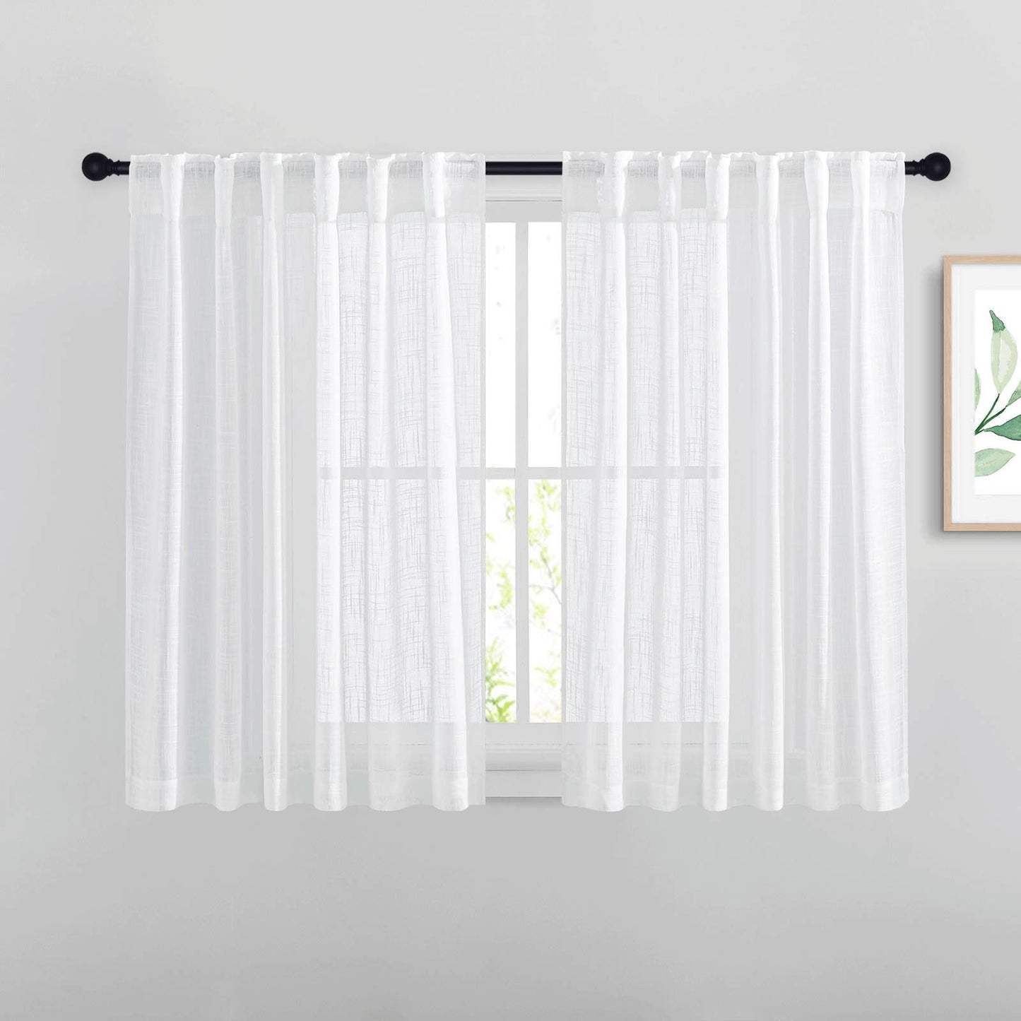 NICETOWN Flax Linen Curtains 84 inch Long, Rod Pocket & Back Tab Semi Sheer Vertical Drapes Privacy Added with Light Filtering for Bedroom/Living Room, Burlap, W52 x L84, 2 Pieces