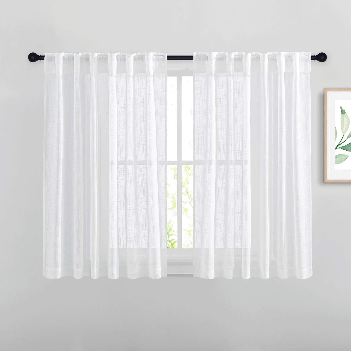 NICETOWN White Linen Sheer Curtains and Drapes 84 inches Long, Rod Pocket & Back Tab semitransparent with Light Through Vertical Window Treatments for Sliding Glass Door & Living Room, 52"W, Set of 2