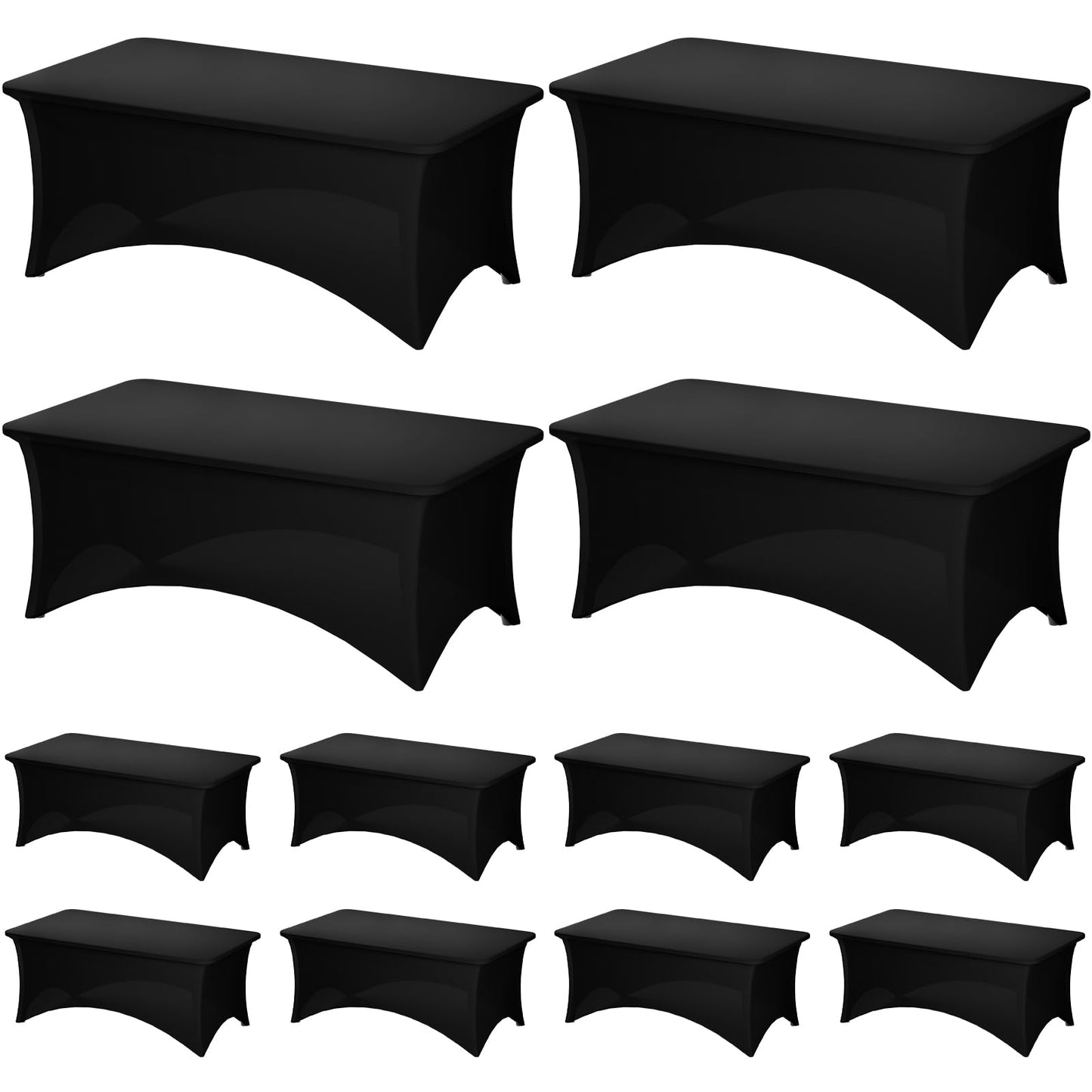 Fixwal 2 Pack 6FT Black Tablecloth Rectangle Spandex Fitted Table Cover | Fit for 6 Foot Rectangle Table, Washable Stretch, Ideal for Party, Wedding, Buffet, Graduation Decoration, Vendor Booth