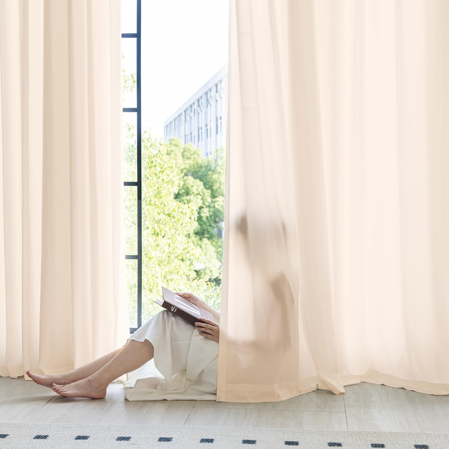 Non-See-Through White Privacy Semi Sheer Curtains That Let Light in 84 Inches Long Light Filtering Sheer Window Curtains Drapes for Living Room Bedroom 2 Panels Set White
