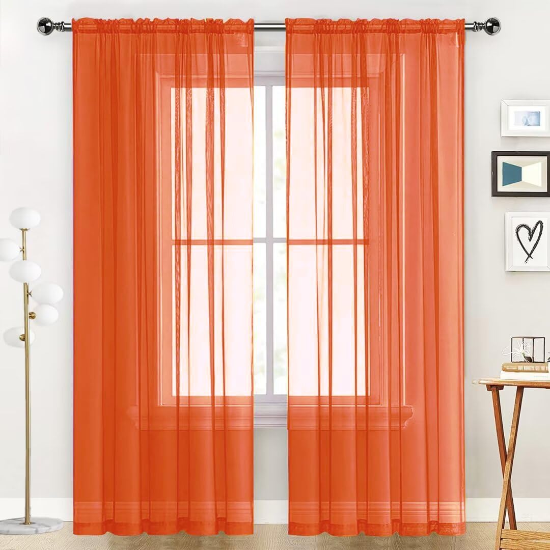 SpaceDresser Basic Rod Pocket Sheer Voile Window Curtain Panels White 1 Pair 2 Panels 52 Width 84 Inch Long for Kitchen Bedroom Children Living Room Yard(White,52 W x 84 L)