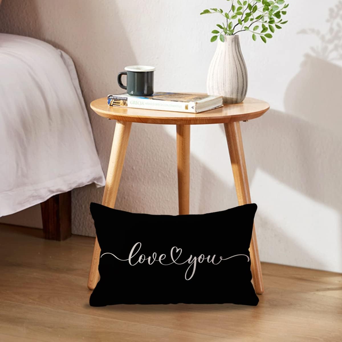 Love Lumbar Throw Pillow Covers - Couples Gift for Anniversary/Wedding/Engagement, Valentine's Day Quote Pillow Cases - 12 x 20 Inch for Sofa/Bed/Couch (Black)
