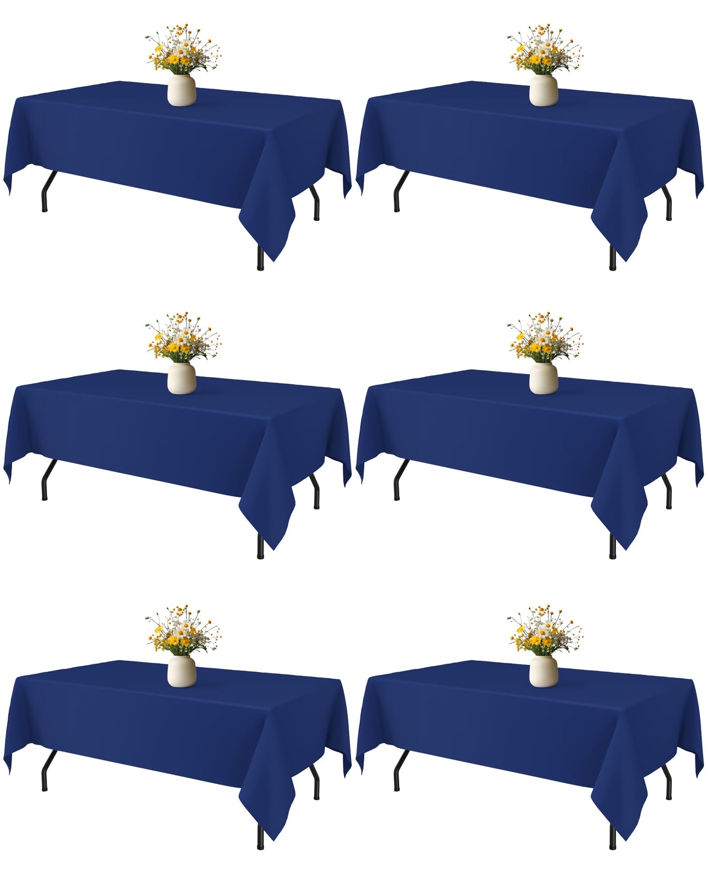 White Polyester Table Cloth, 6 Pack, 60 x 102 in | Rectangle, 5 ft Tables, Washable, Wrinkle Resistant, Weddings Parties