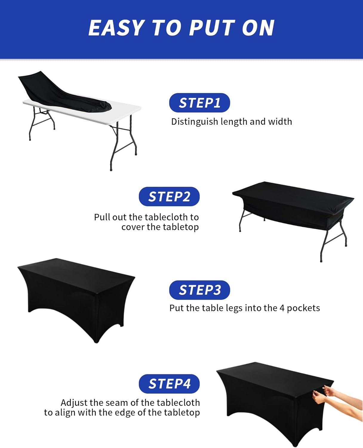Fixwal 2 Pack 6FT Black Tablecloth Rectangle Spandex Fitted Table Cover | Fit for 6 Foot Rectangle Table, Washable Stretch, Ideal for Party, Wedding, Buffet, Graduation Decoration, Vendor Booth