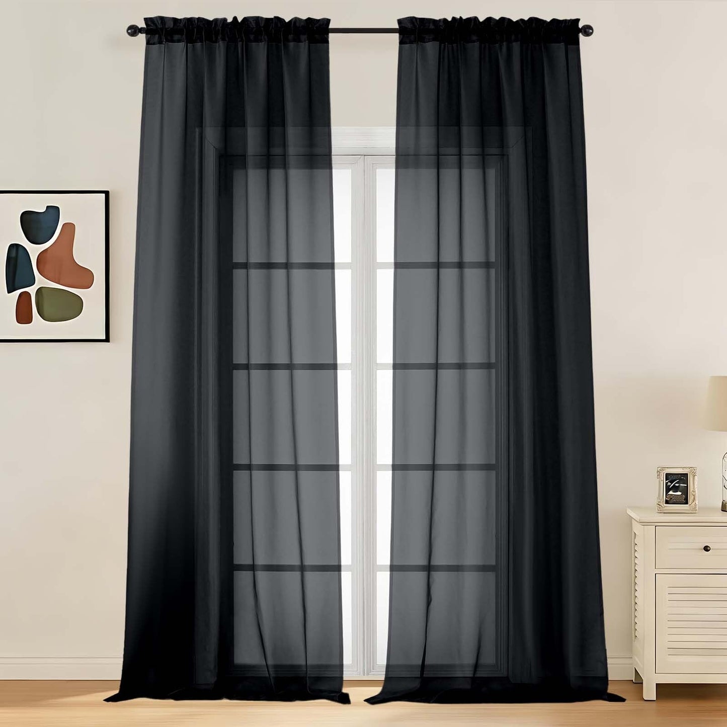 LIVEKID White Sheer Curtains 84 Inches Long 2 Panels - Light Filtering Breathable Voile Textured Sheer Curtains for Bedroom/Living Room, Rod Pocket Soft Elagant & Airy Solid Drapes, W42 x L84