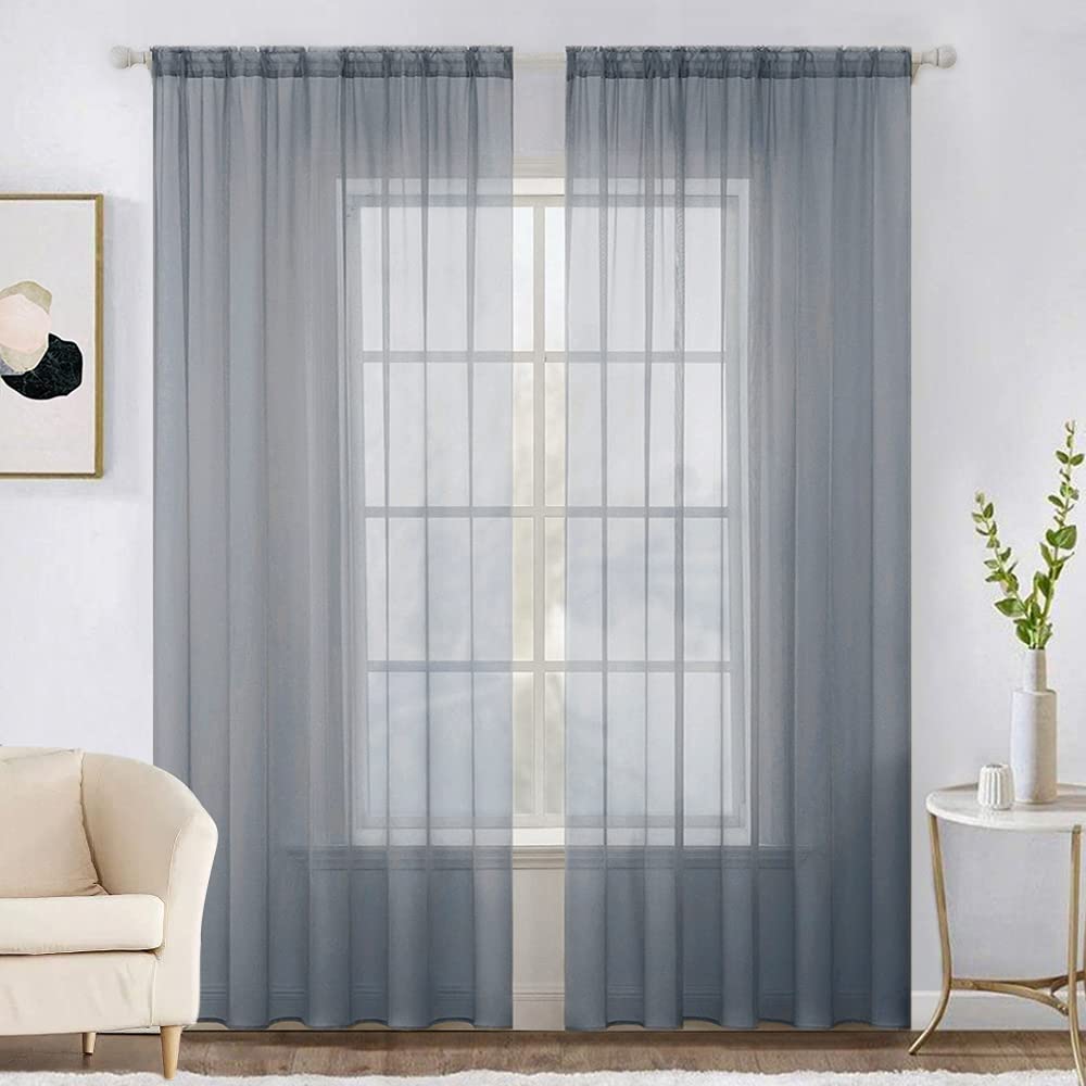 MIULEE 2 Panels White Sheer Curtains for Living Room 54 X 84 Inches | Window, Solid Color, Elegant Window Voile Panels, Bedroom, Living Room, Drapes, Treatment