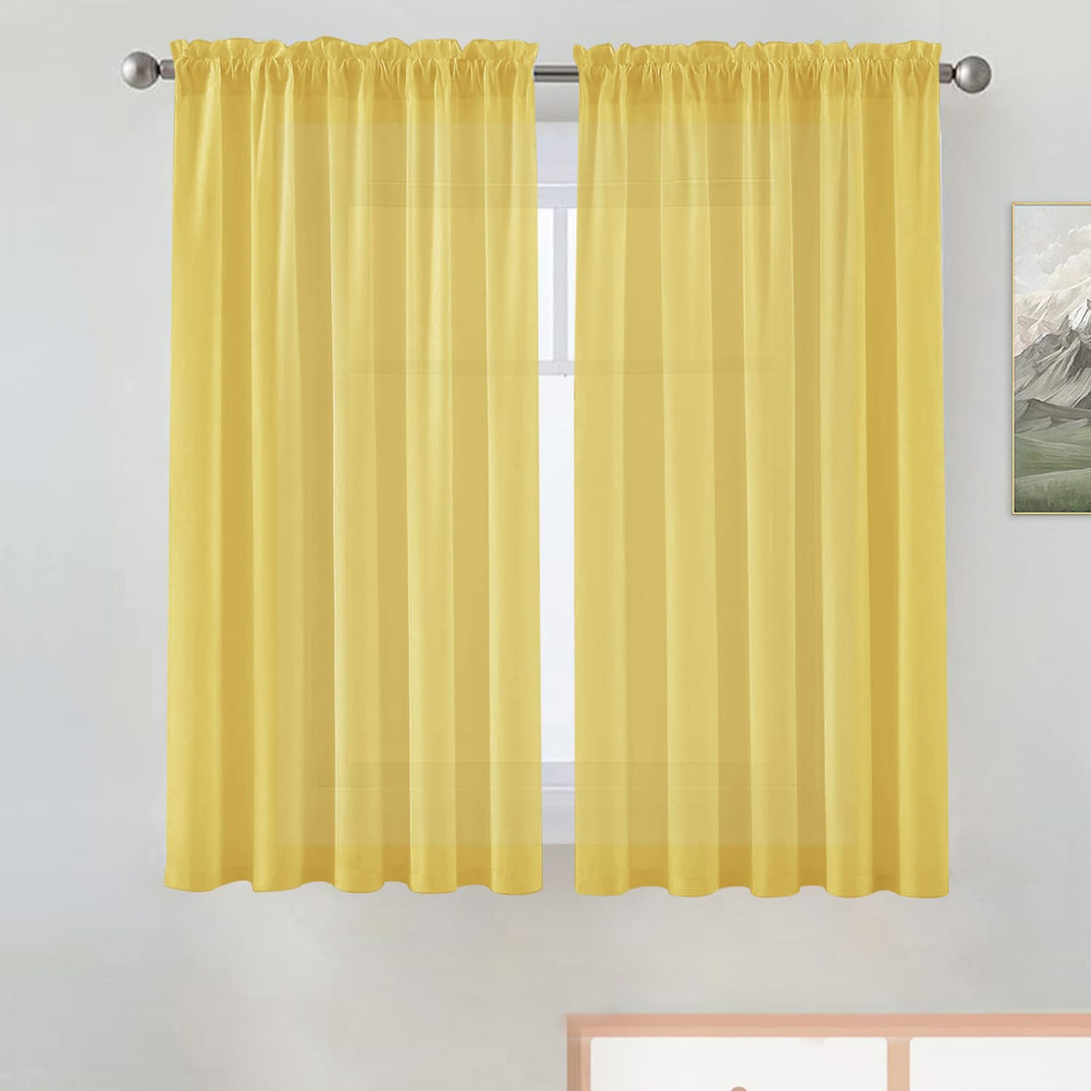 SpaceDresser Basic Rod Pocket Sheer Voile Window Curtain Panels White 1 Pair 2 Panels 52 Width 84 Inch Long for Kitchen Bedroom Children Living Room Yard(White,52 W x 84 L)