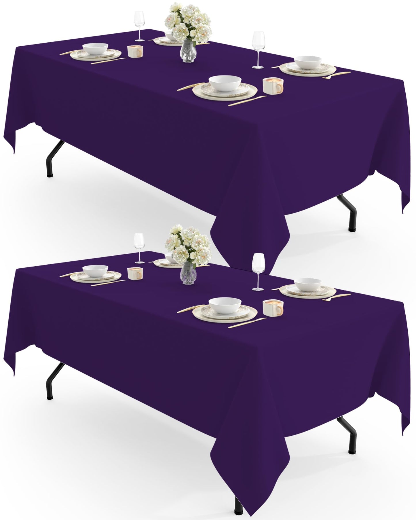 Pureegg Polyester Tablecloth 60" x 102" Reusable Washable 2 Pack White | Durable, Rectangle, for Outdoor Party, Picnic, Wedding, Banquet, Birthday