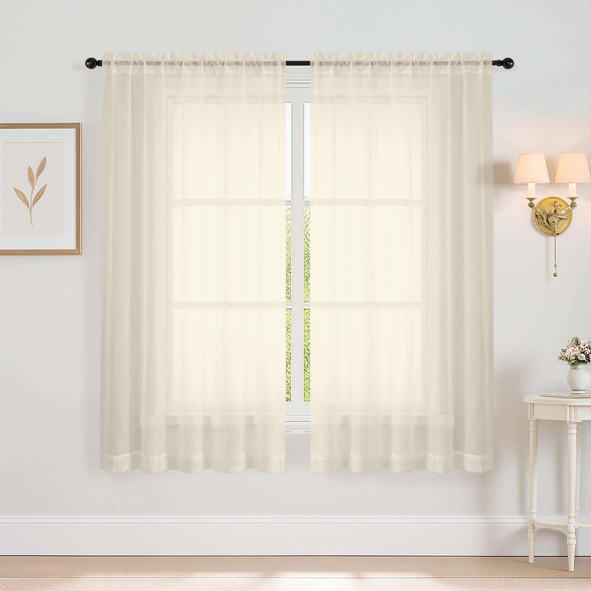 Purple Window Sheer Curtains 54 inch Length, Soft Airy Light Filtering Sheer Curtain 2 Panels Set, Dual Rod Pocket Gauze Purple Drapes for Living Room Bedroom, 2x42Wx54L Inches