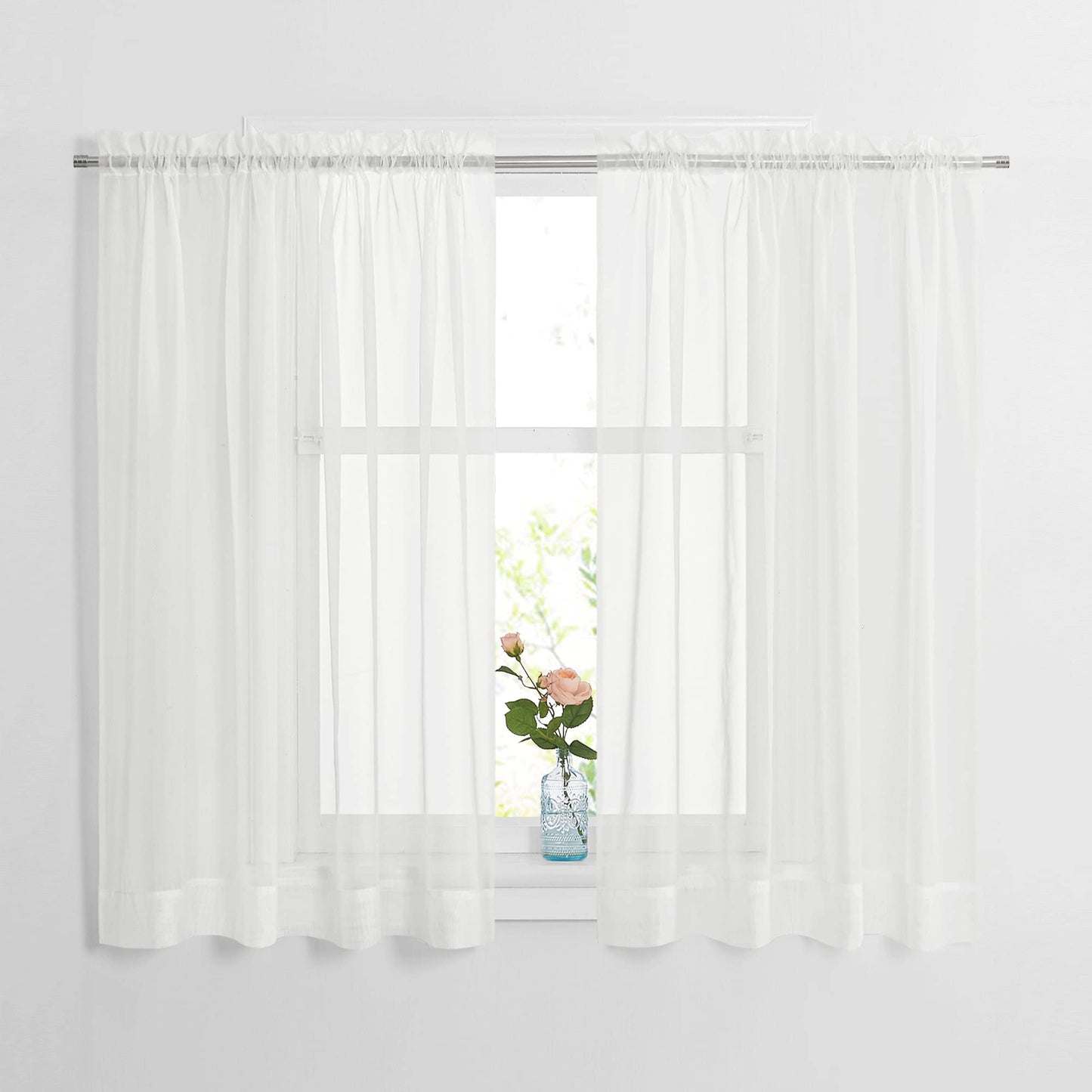 NICETOWN White Sheer 96 inches Long Curtains for Living Room, Rod Pocket Lightweight Drapes Voile Sheer Air & Breathable Window Treatments for Bedroom, W42 x L96, 2 Panels