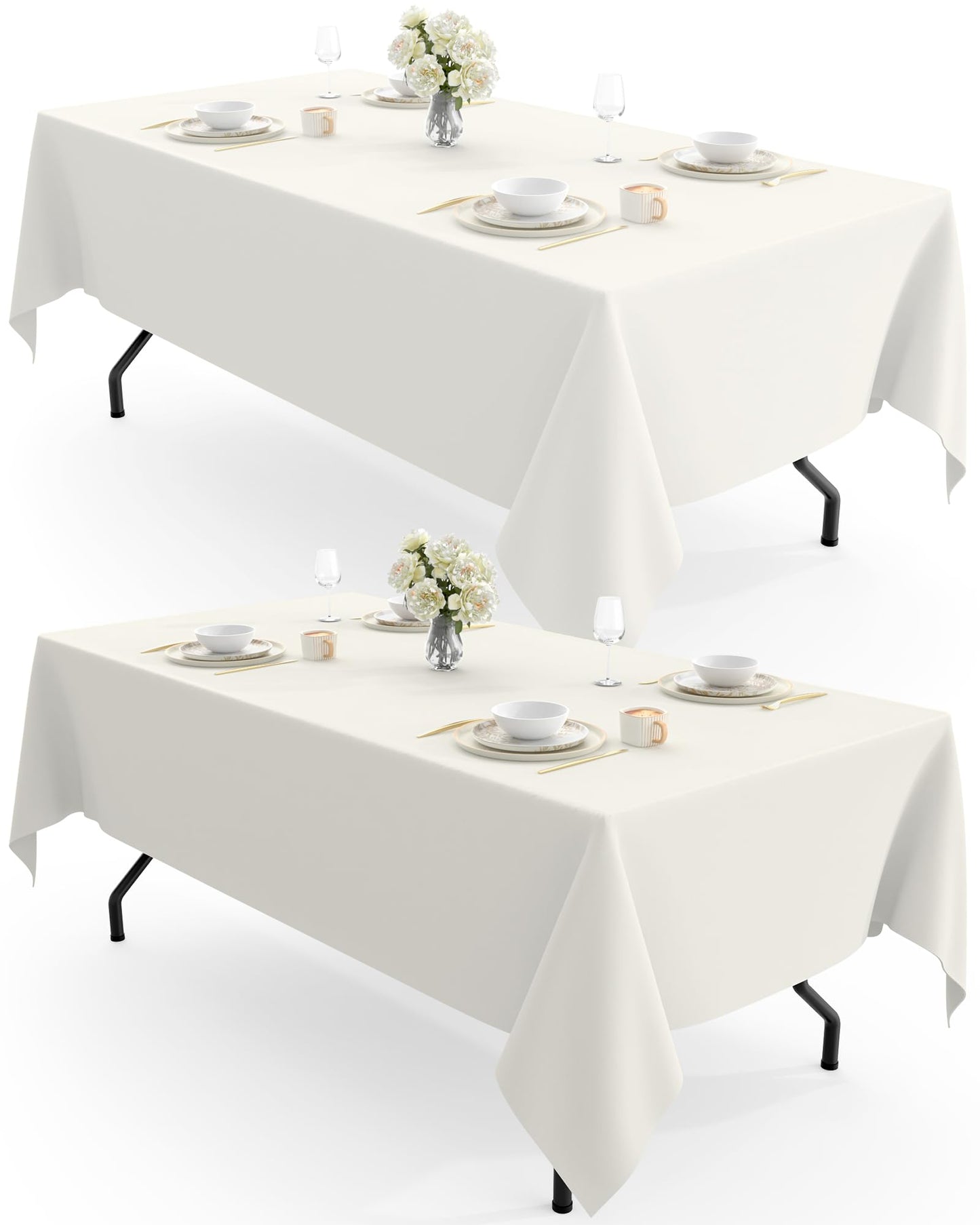 Pureegg Polyester Tablecloth 60" x 102" Reusable Washable 2 Pack White | Durable, Rectangle, for Outdoor Party, Picnic, Wedding, Banquet, Birthday