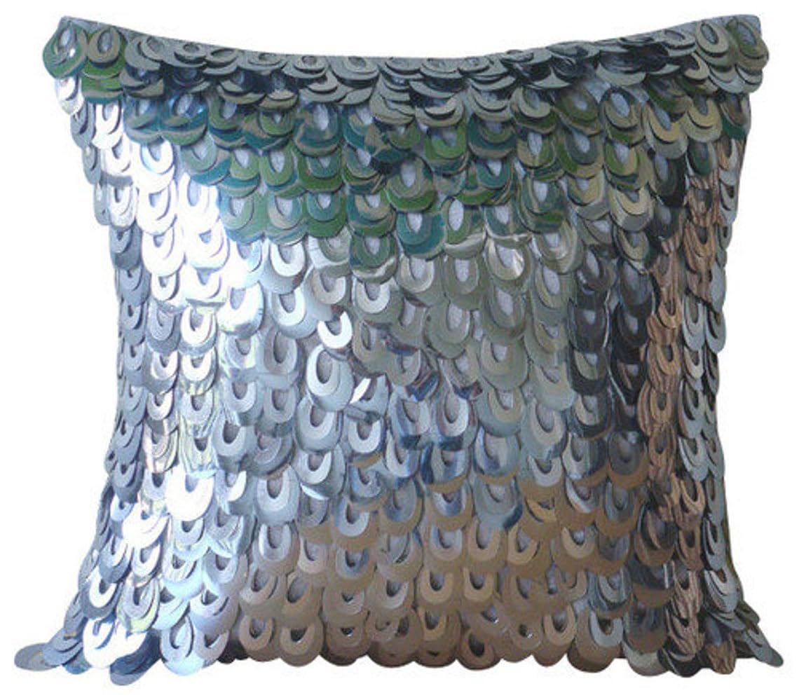 HomeCentric Silver Faux Leather Pearl Leaves Pillow, 24x24 inch, Silk, Contemporary Floral - Silver Beauty