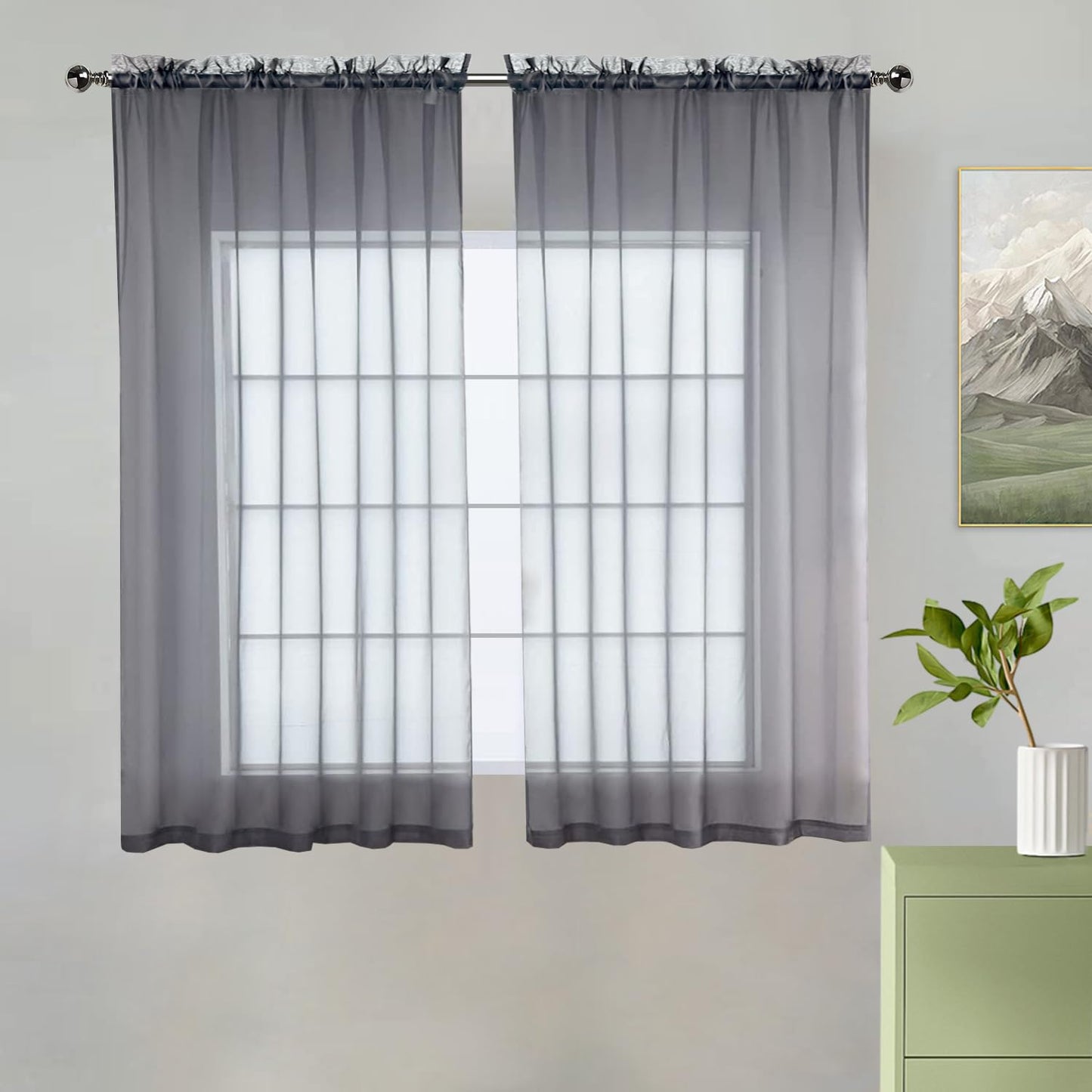 youleyar Solid Sheer Rod Pocket Curtain Voile Draperies 2 Panels White Beige Black Grey Coffee 52 Inch Width 84 Inch Long 1 Pair for Kitchen Bedroom Children Living Room Yard (Ivory,52W ｘ 84L)