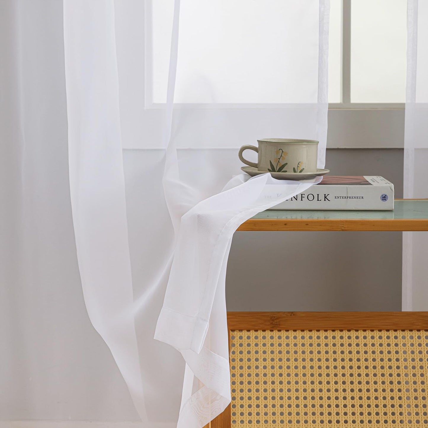 MYSTIC-HOME Sheer Curtains White 63 Inch Length, Rod Pocket Voile Drapes for Living Room, Bedroom, Window Treatments Semi Crinkle Curtain Panels for Yard, Patio, Villa, Parlor, Set of 2, 52"x 63"