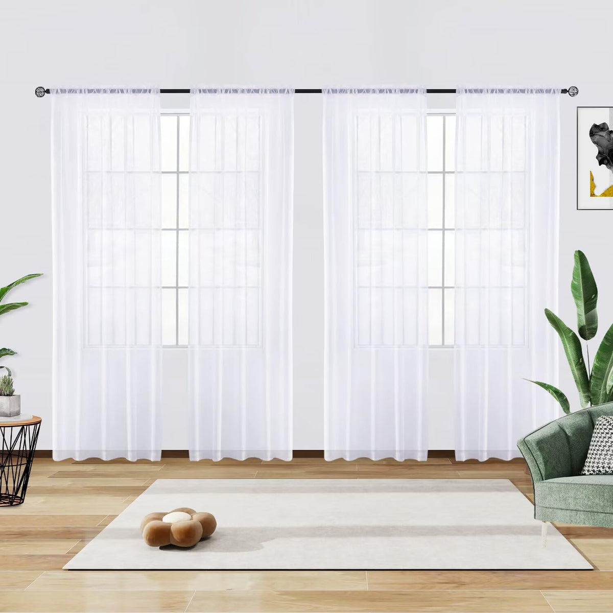 youleyar Solid Sheer Rod Pocket Curtain Voile Draperies 2 Panels White Beige Black Grey Coffee 52 Inch Width 84 Inch Long 1 Pair for Kitchen Bedroom Children Living Room Yard (Ivory,52W ｘ 84L)