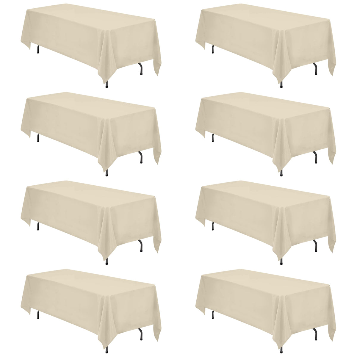 BRILLMAX 6 Pack Ivory Tablecloths 90x132 Inch for 6ft Rectangle Tables | 150 GSM Polyester Fabric, Floor Length Drop, Water, Stain & Wrinkle Resistant Cloth Cover for Wedding Reception Banquet Party