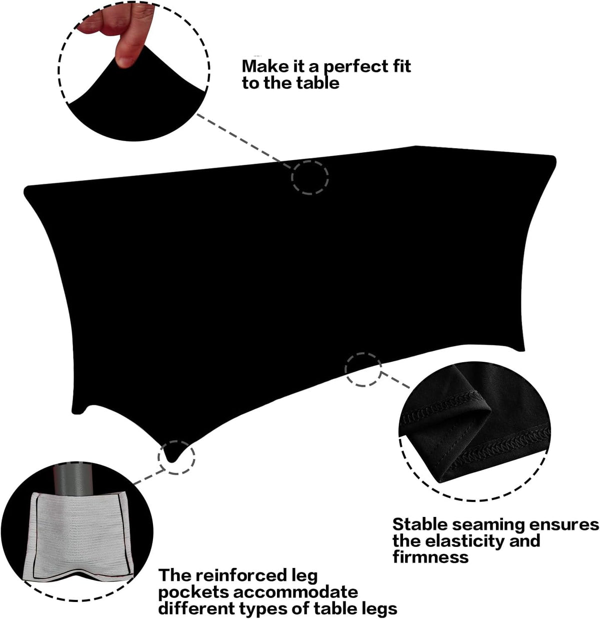 IVAPUPU 2 Pack 6FT Black Table Cloth for Rectangular Spandex Table Cover | Fitted Events Stretch Covers Washable Spandex Tablecloth Protector for Party, Wedding, Cocktail, Banquet, Festival