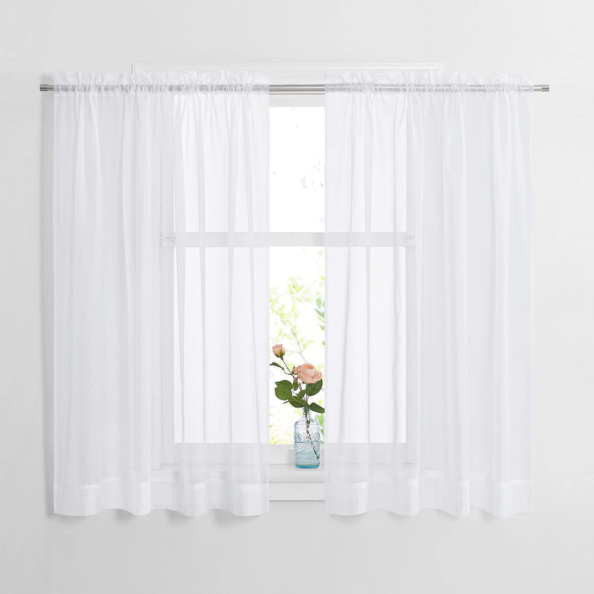 NICETOWN White Sheer 96 inches Long Curtains for Living Room, Rod Pocket Lightweight Drapes Voile Sheer Air & Breathable Window Treatments for Bedroom, W42 x L96, 2 Panels