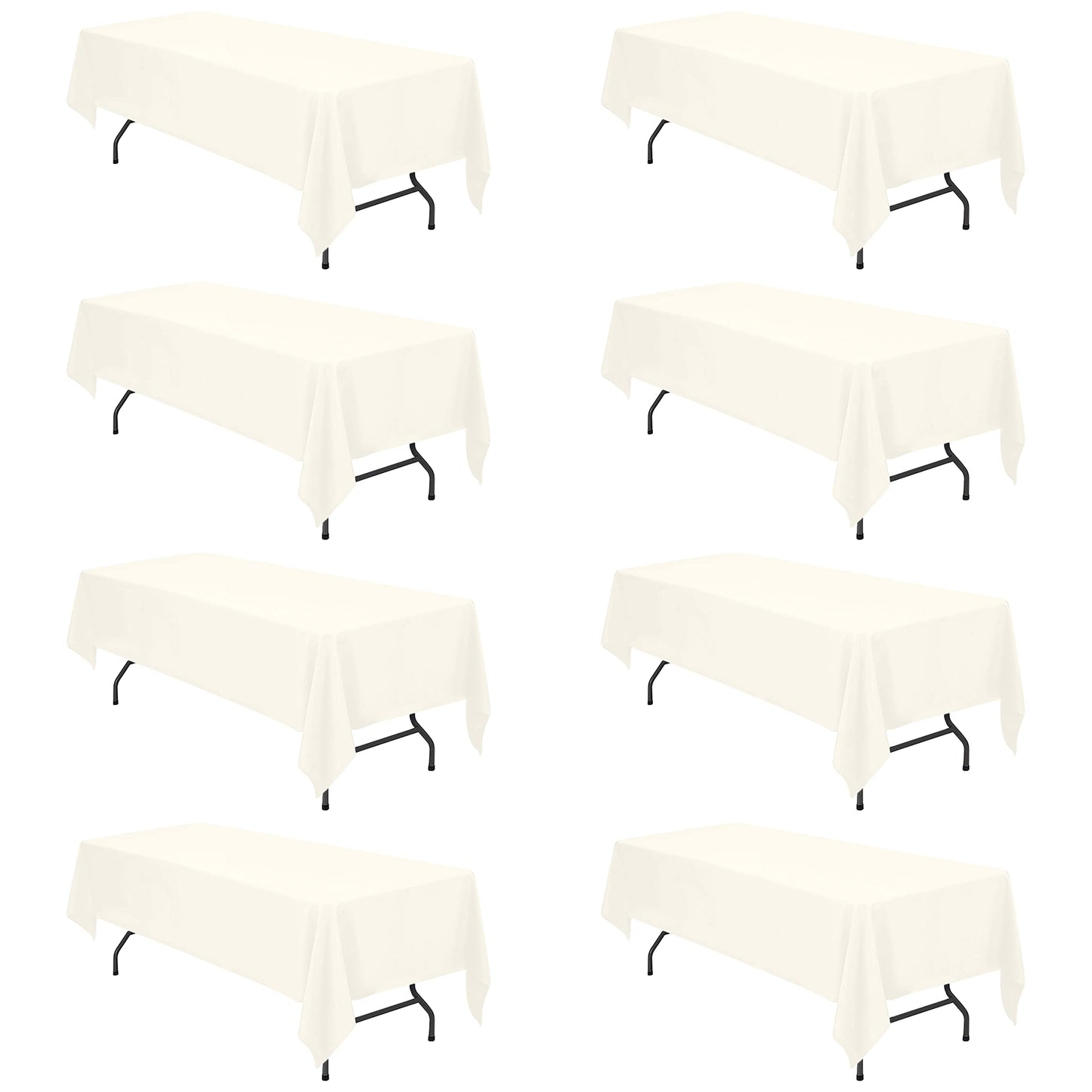 BRILLMAX 6 Pack Ivory Tablecloths 90x132 Inch for 6ft Rectangle Tables | 150 GSM Polyester Fabric, Floor Length Drop, Water, Stain & Wrinkle Resistant Cloth Cover for Wedding Reception Banquet Party