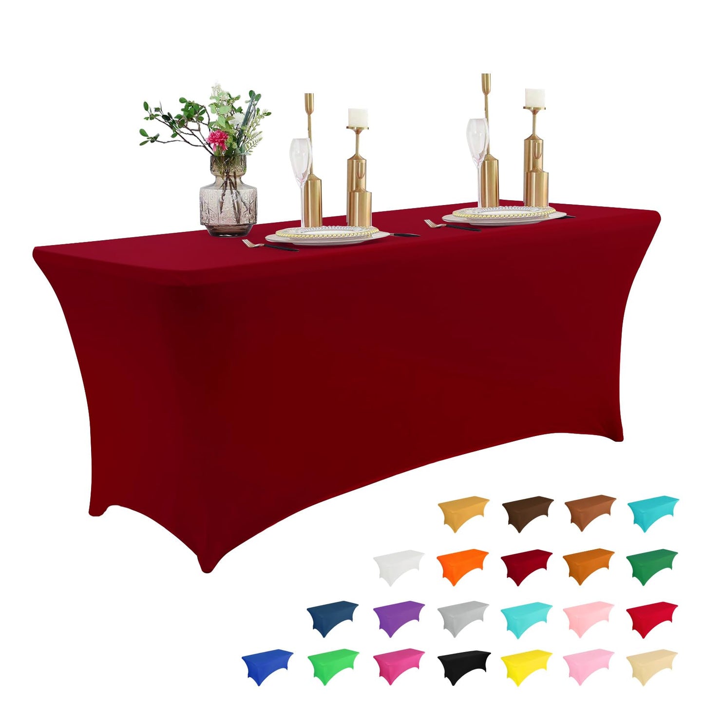 IVAPUPU 2 Pack 6FT Black Table Cloth for Rectangular Spandex Table Cover | Fitted Events Stretch Covers Washable Spandex Tablecloth Protector for Party, Wedding, Cocktail, Banquet, Festival