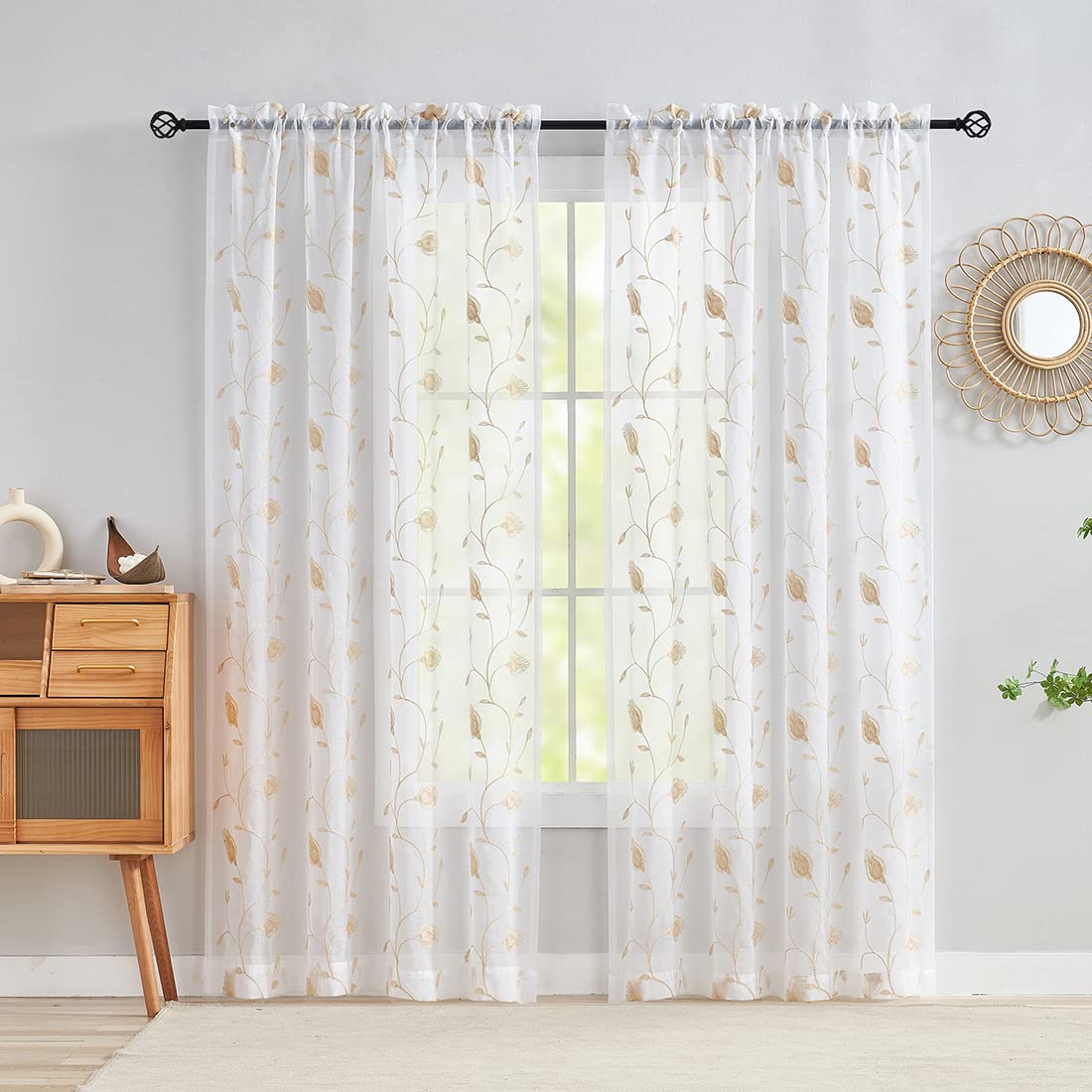 MYSTIC-HOME Sheer Curtains White 63 Inch Length, Rod Pocket Voile Drapes for Living Room, Bedroom, Window Treatments Semi Crinkle Curtain Panels for Yard, Patio, Villa, Parlor, Set of 2, 52"x 63"