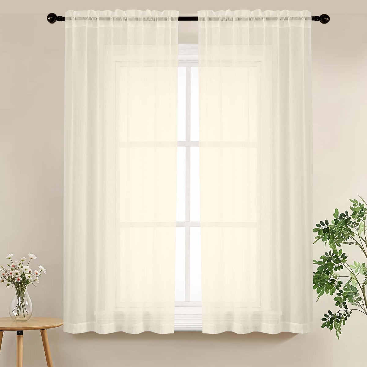 LIVEKID White Sheer Curtains 84 Inches Long 2 Panels - Light Filtering Breathable Voile Textured Sheer Curtains for Bedroom/Living Room, Rod Pocket Soft Elagant & Airy Solid Drapes, W42 x L84