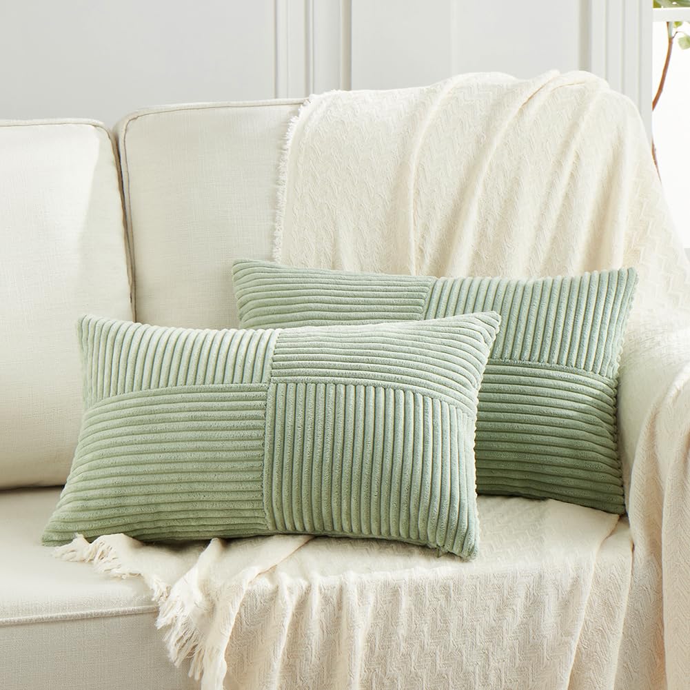 Fancy Homi 2 Packs Rust Boho Decorative Throw Pillow Covers 18x18 Inch for Couch Bed Sofa, Farmhouse Fall Home Decor, Soft Corss Corduroy Patchwork Textured Terracotta Accent Cushion Case 45x45 cm