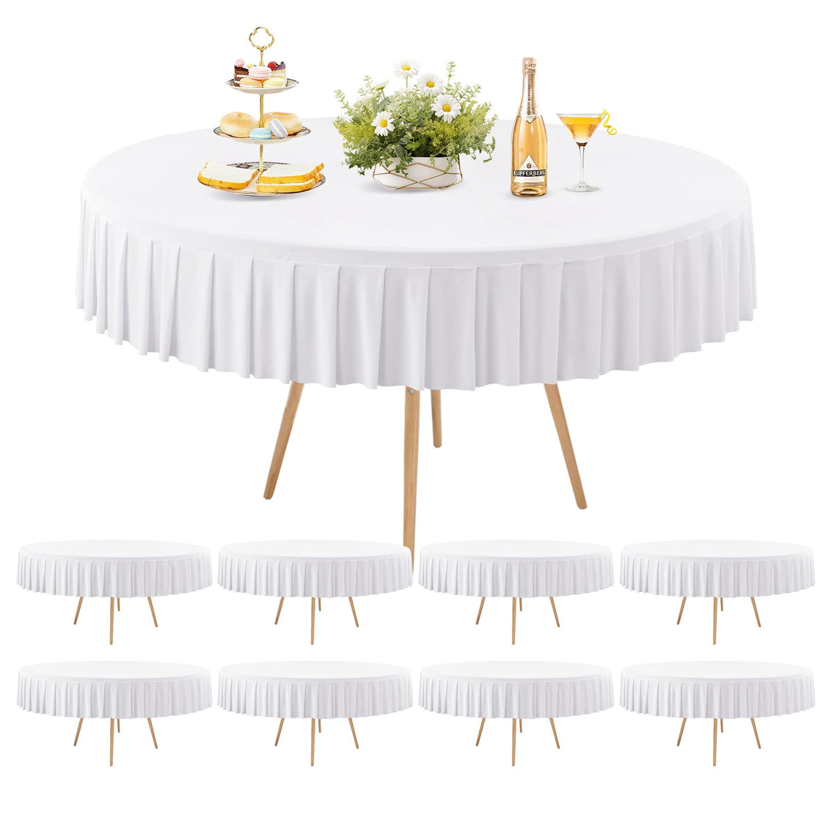 8 Pack Champagne Spandex Round Tablecloths for 72in Table, Stretchy Fitted 6FT Round Table Cloths, Wrinkle Free Table Cover with Skirt for Wedding Birthday Party Bridal Shower Banquet
