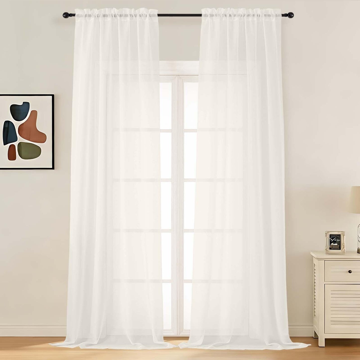 LIVEKID White Sheer Curtains 84 Inches Long 2 Panels - Light Filtering Breathable Voile Textured Sheer Curtains for Bedroom/Living Room, Rod Pocket Soft Elagant & Airy Solid Drapes, W42 x L84