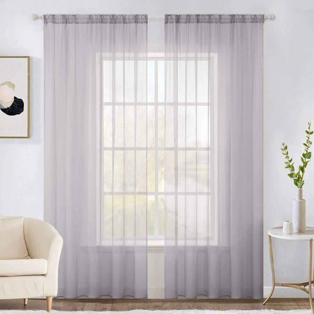 MIULEE 2 Panels White Sheer Curtains for Living Room 54 X 84 Inches | Window, Solid Color, Elegant Window Voile Panels, Bedroom, Living Room, Drapes, Treatment